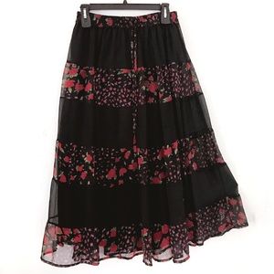 VINTAGE Betsey Johnson Style Rose Bud Midi Skirt