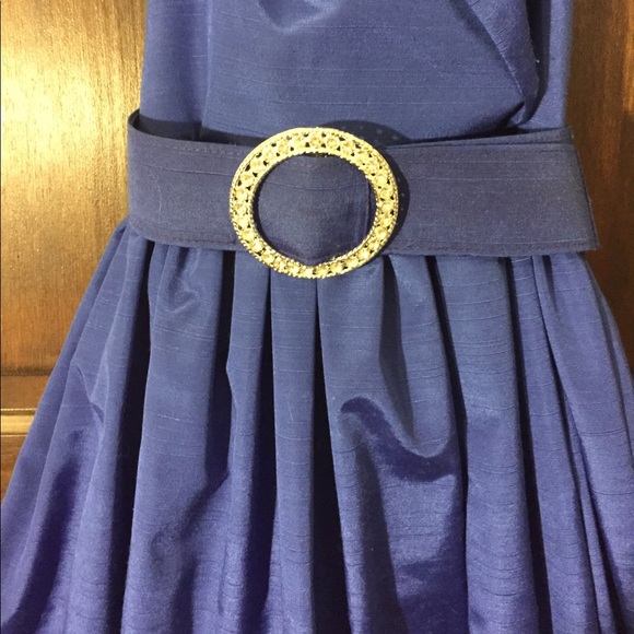 Blue dress with belt with sequins circle center - Picture 3 of 4