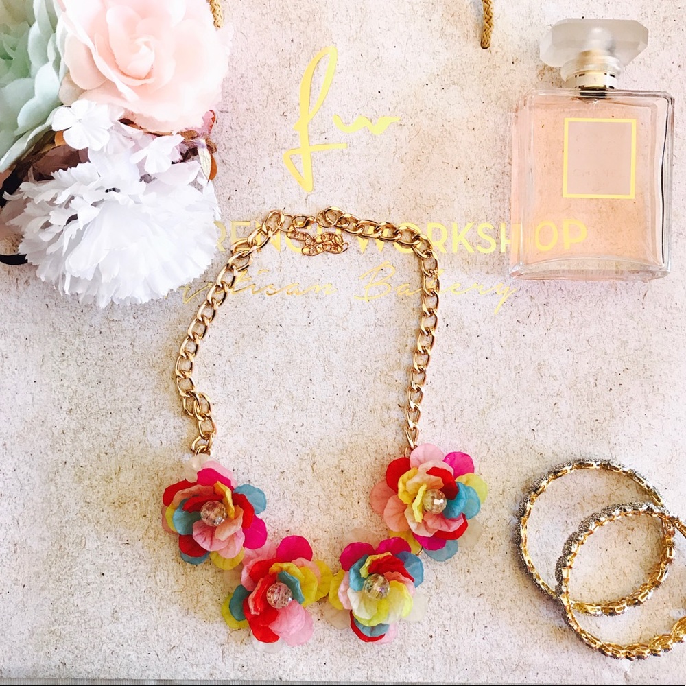 Floral Multi-Colored Statement Necklace