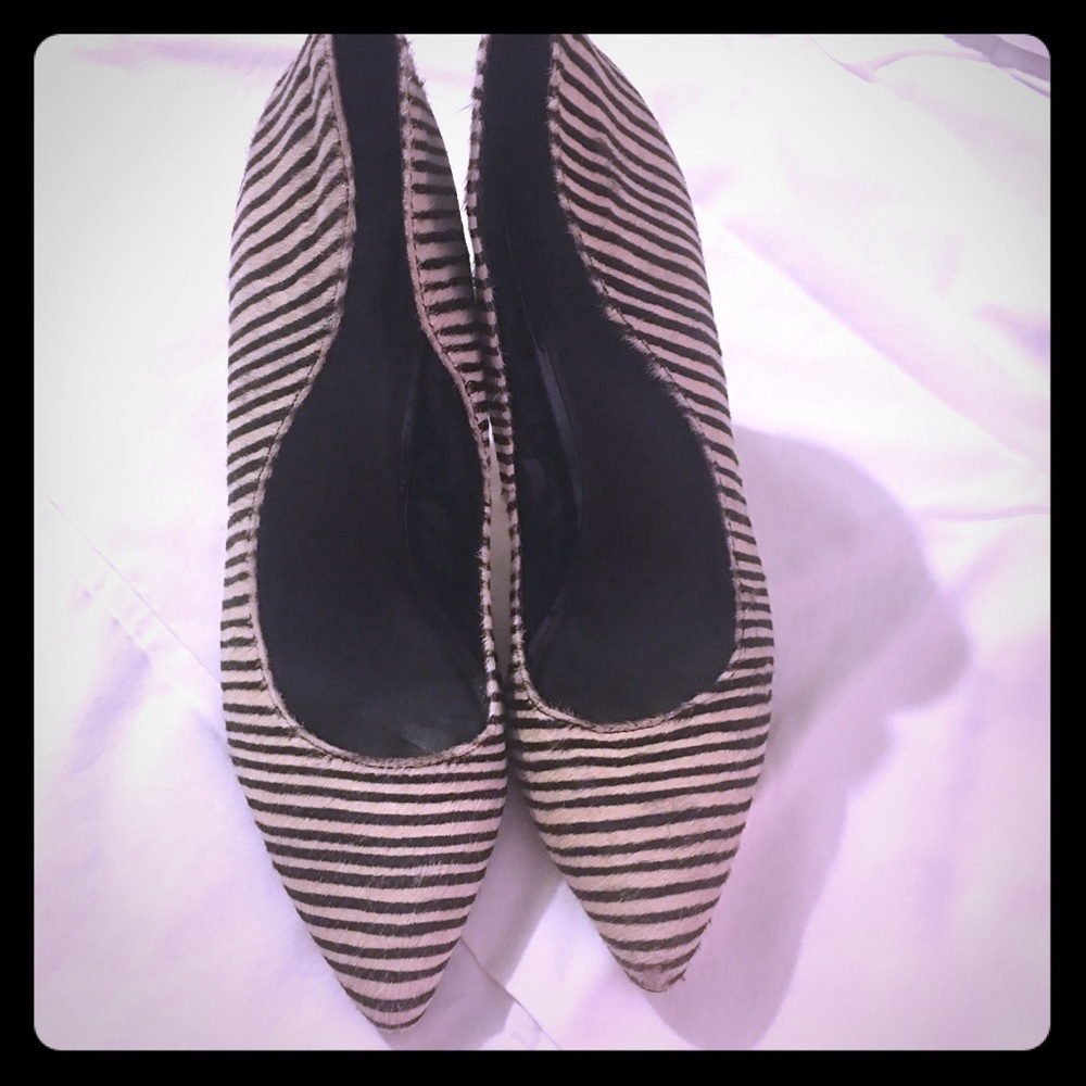 Black and white striped express heels size 10