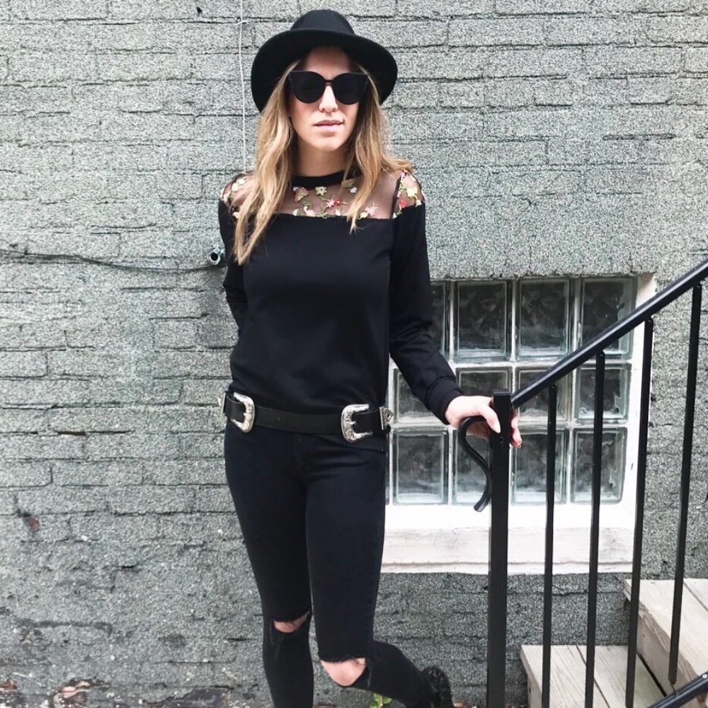 Make Me Chic Mesh Floral Sweater Black XS