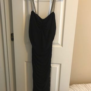 Black cocktail dress with crystal straps