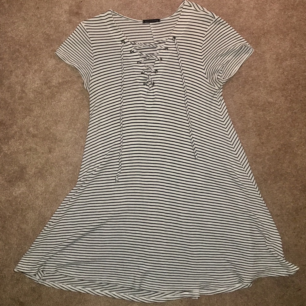navy blue striped dress