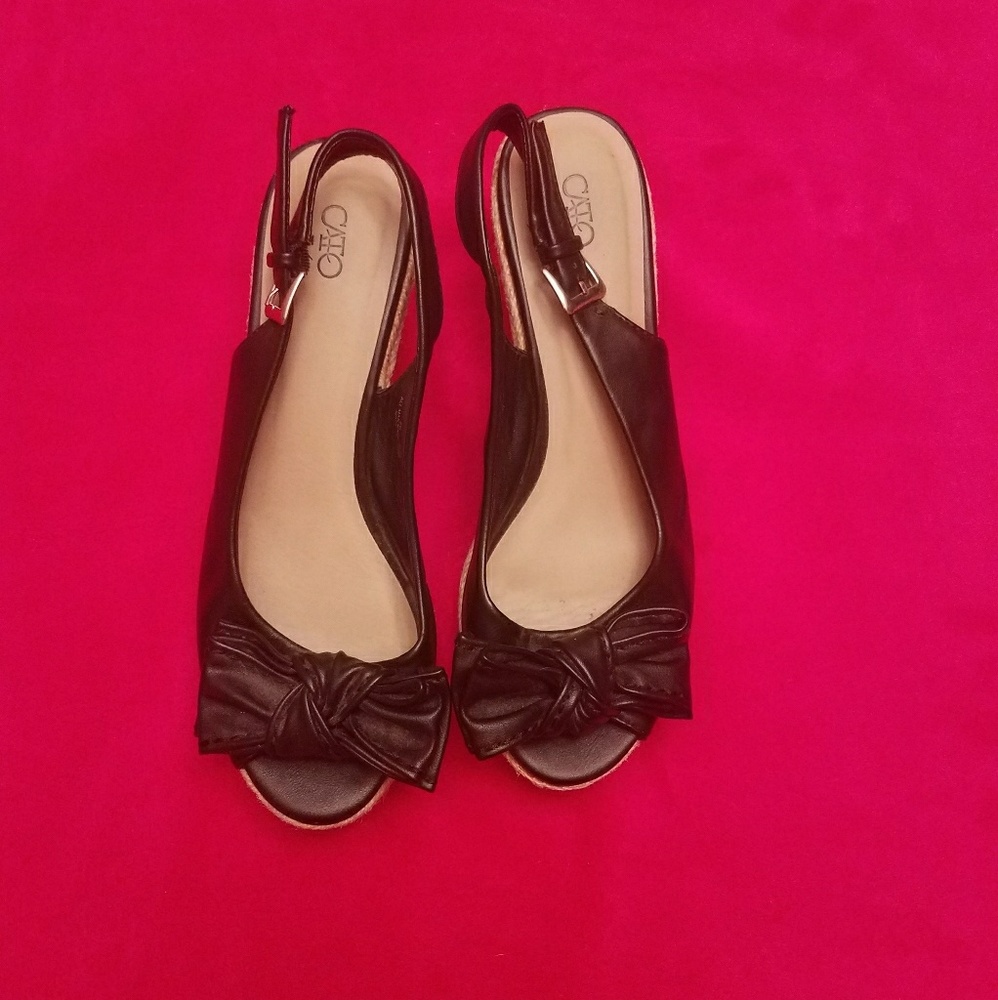 Cato Wedges 👡 Black and Tan with bow 🎀 9W
