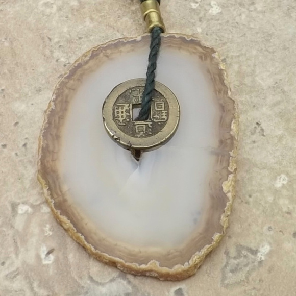 vintage handmade Jewelry - vintage pendant necklace agate druzy coins on cord