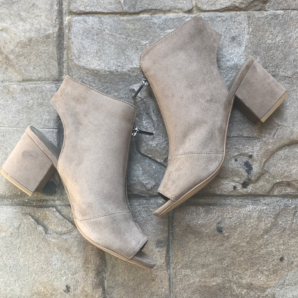 Taupe Peep Toe Open Back Zippered Top Bootie - Picture 8 of 8
