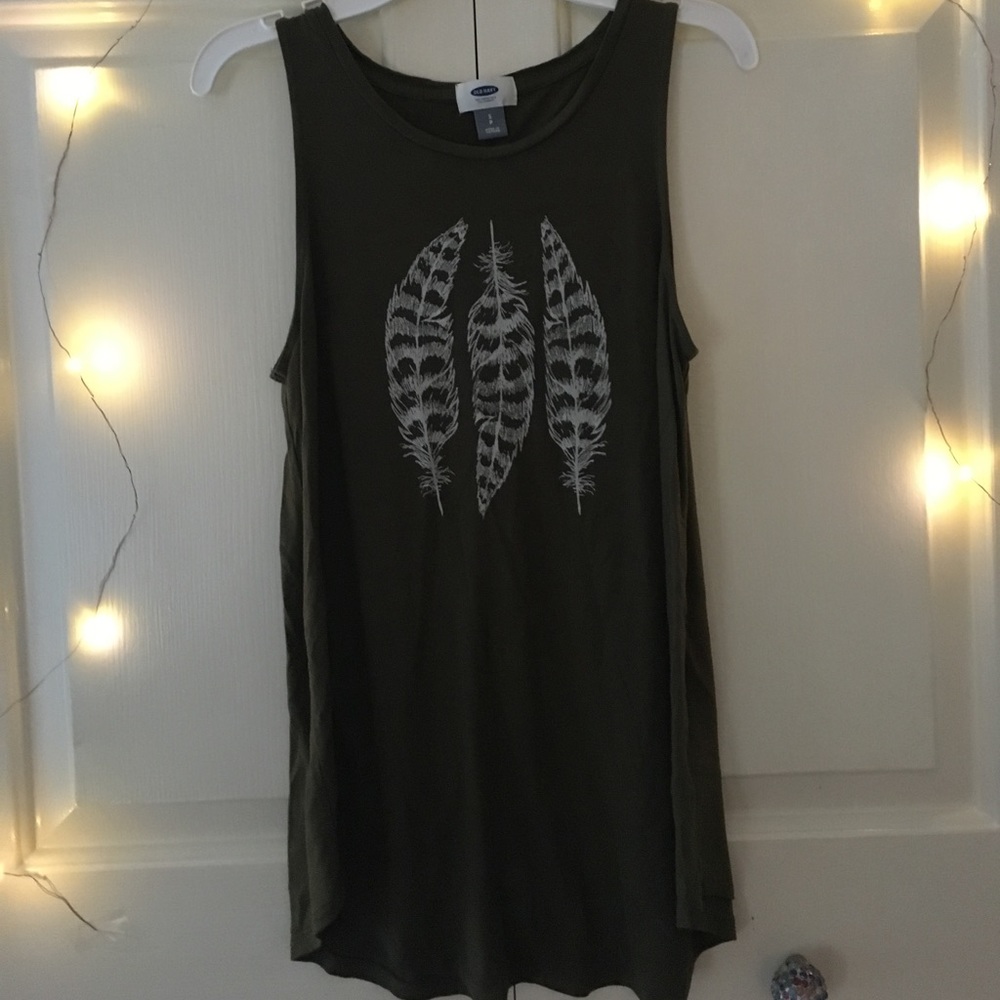 Olive Green Feather Tank Top