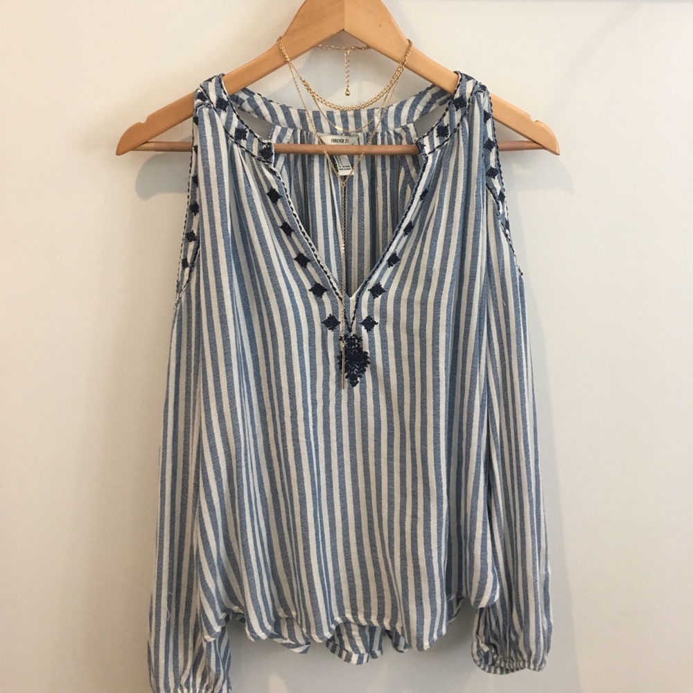 Forever 21 embroidered open shoulder blouse