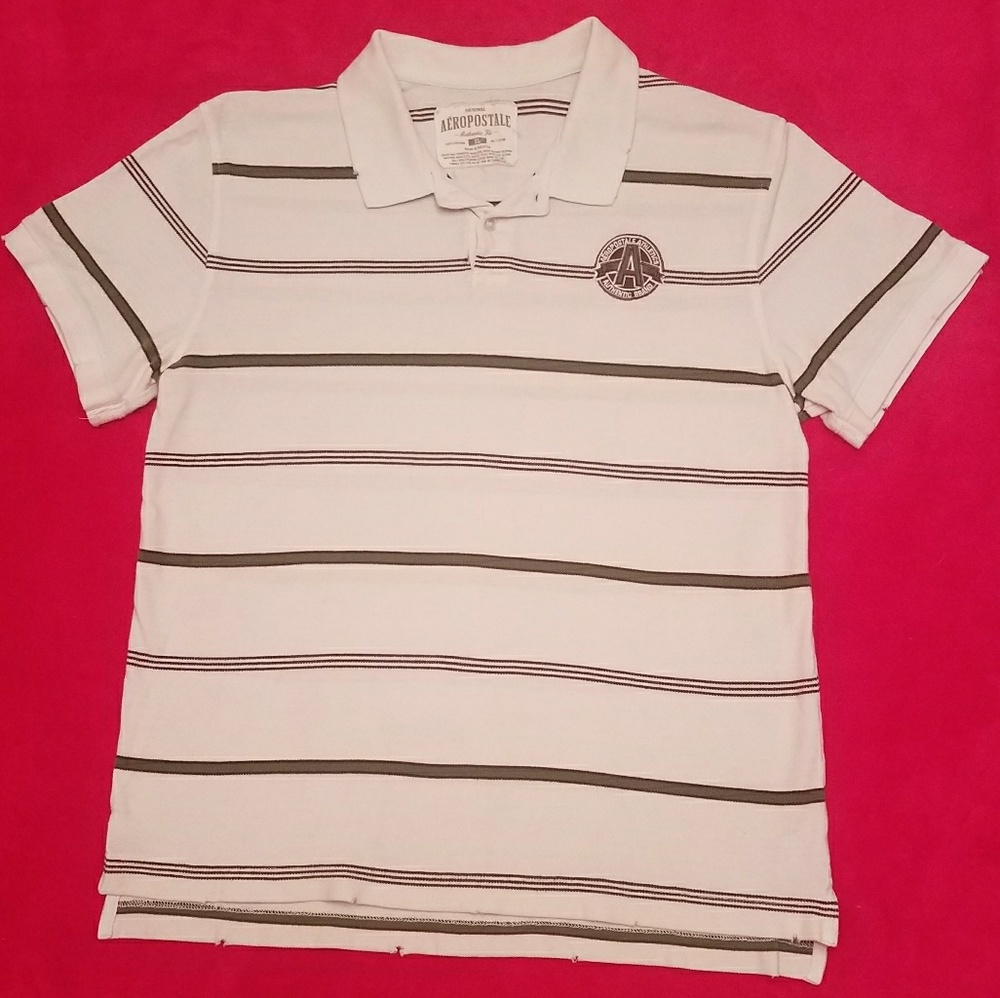 Men's XL Aeropostale Polo 👕 white w/thin stripes
