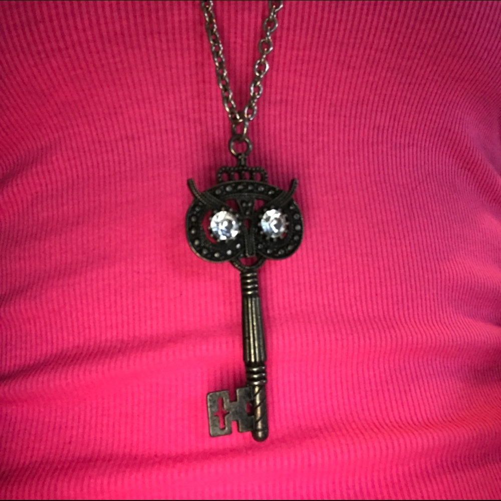 Owl key long chain necklace