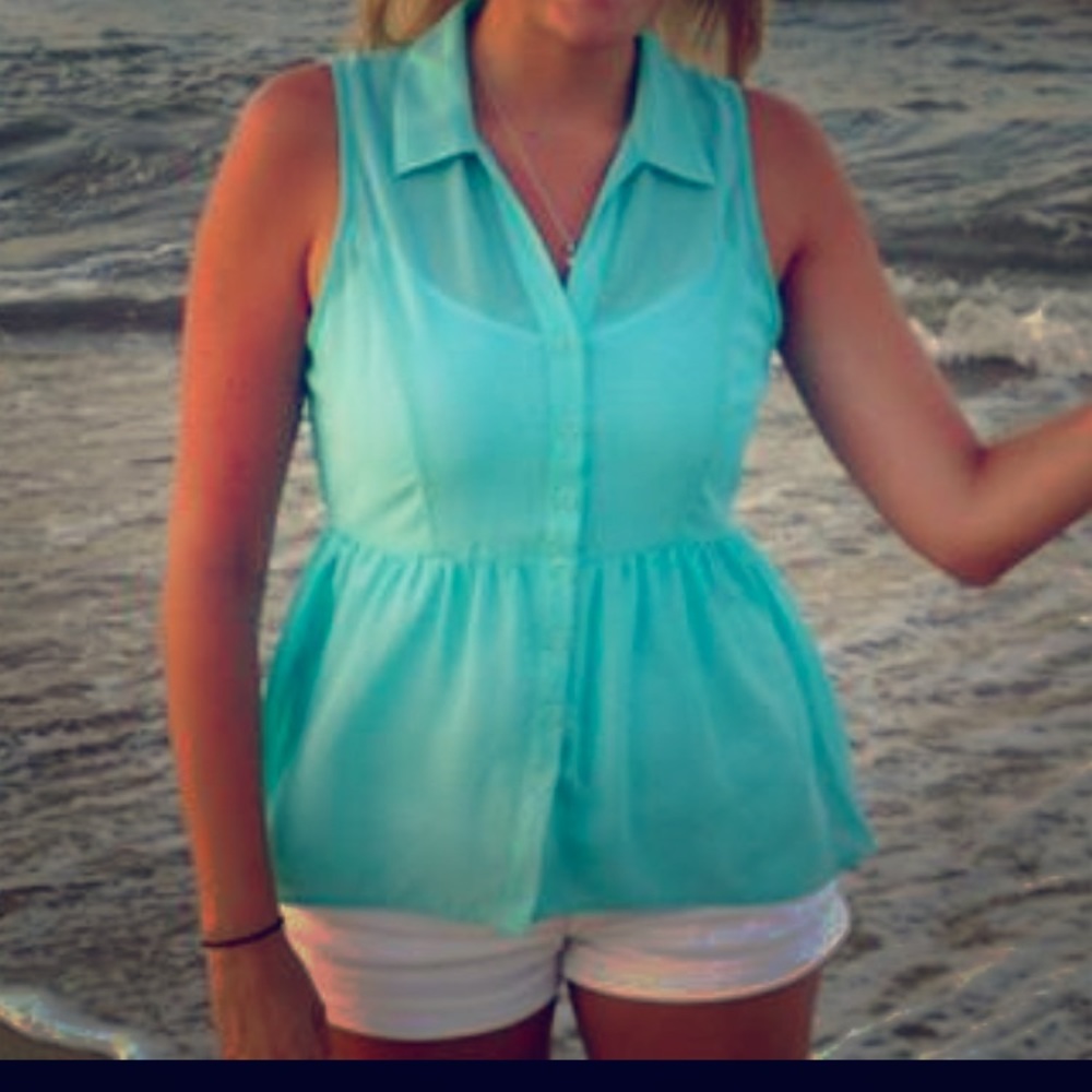 Teal button down tank