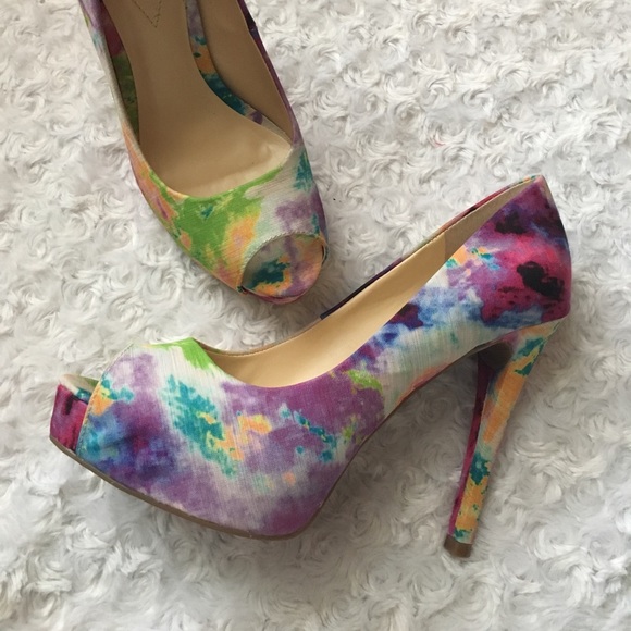 Guess Multicolor Platform Peep Toe Pumps Size 6 - Picture 2 of 6