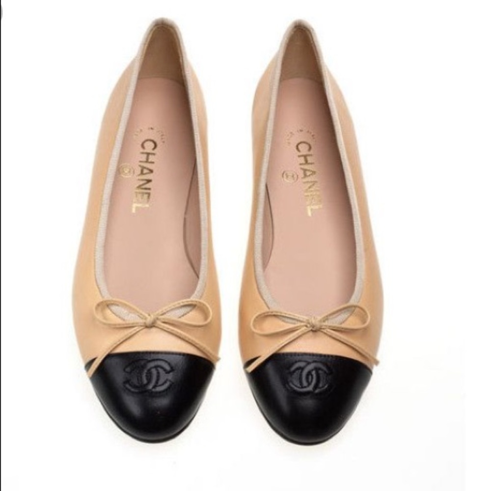 Chanel Black & Beige Ballerina Flats