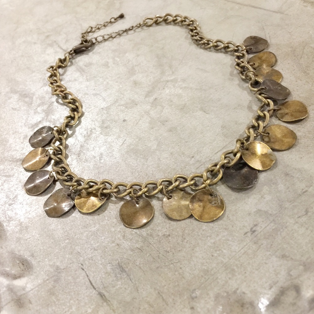 Distressed brass colored necklace