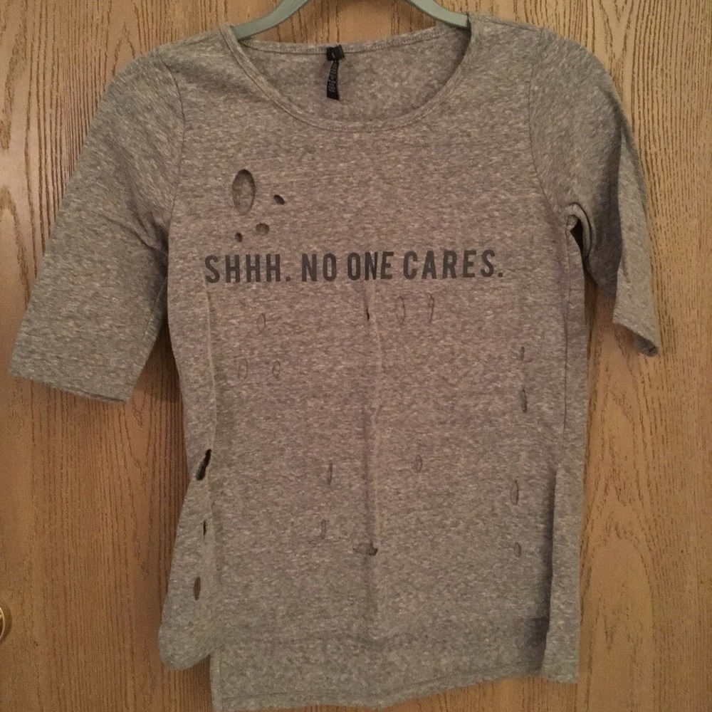 High-Low Holed Shirt with Funny Writing