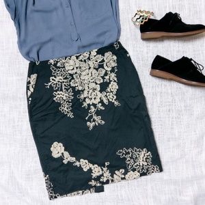 J. Crew Embroidered Floral Cotton Pencil Skirt