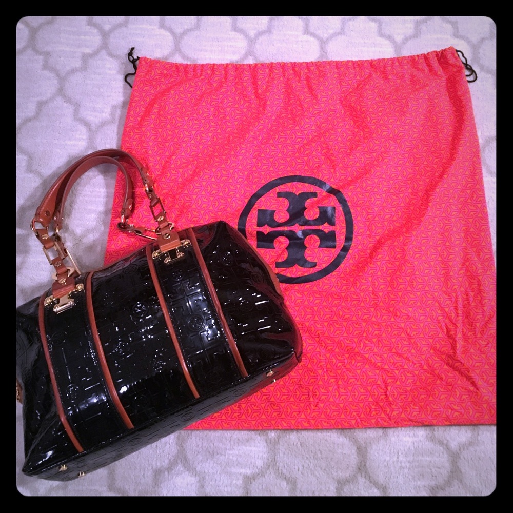 Tory Burch Patent Leather Logo Embossed Satchel