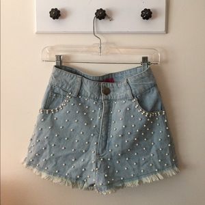BOOHOO High-waisted Embroidered Pearl Shorts