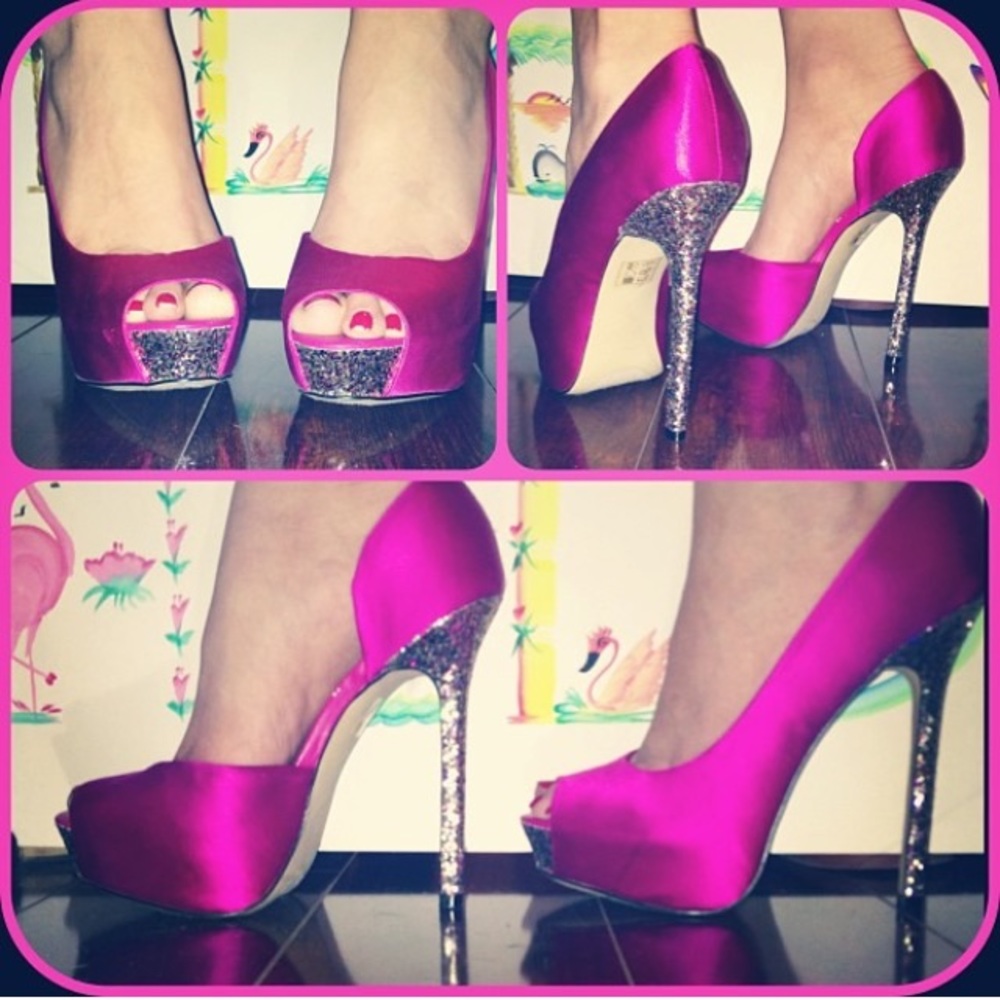 Bebe Pink Satin 6in Stiletto Sequin Heel/Toe Size6