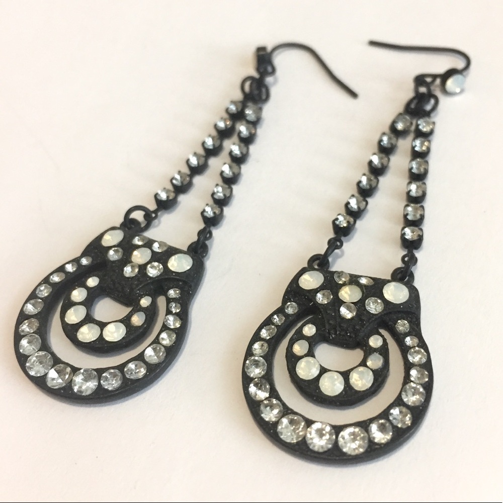 Black metal crystal earrings