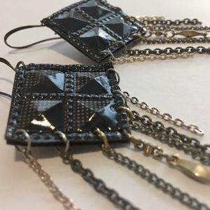 Funky patent leather fringe earrings