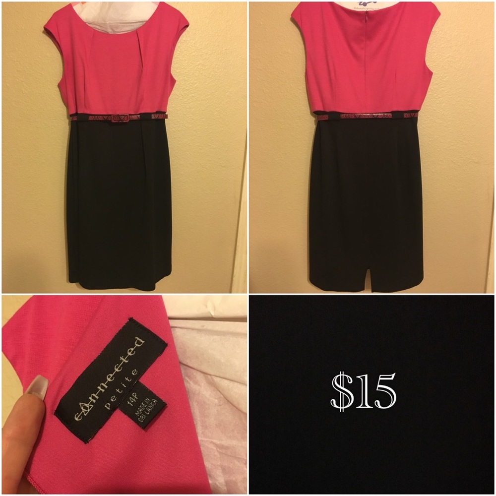 Connected Apparel Pink & Black Color Block Belted