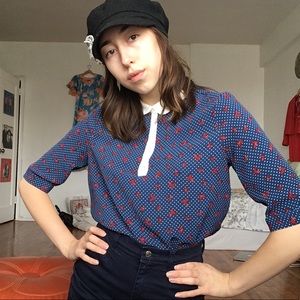 Zara | Patterned 3/4 Sleeve Top w Peter Pan Collar