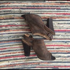 30% OFF SALE- Rustic Leather Opentoe Heel-9.5