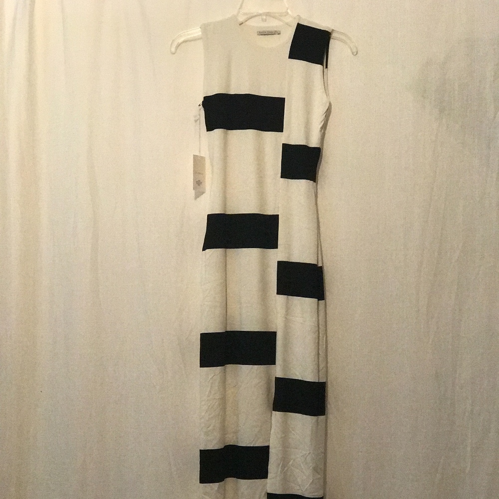 Nadia Tarr black and white striped maxi dress