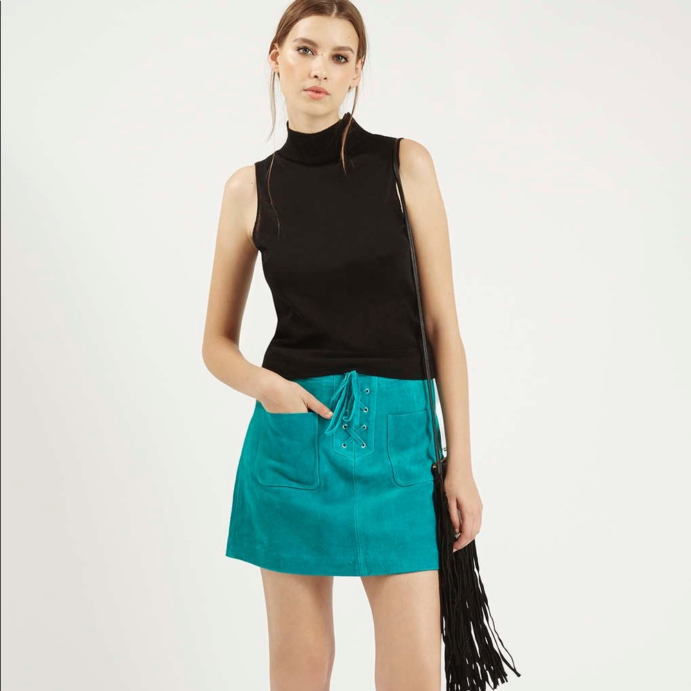 Topshop suede turquoise skirt - looks like Size 4