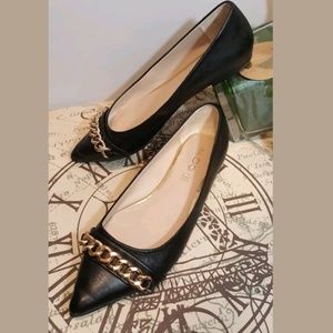 Aldo Black Pointy Flats Gold Chain Genuine Leather