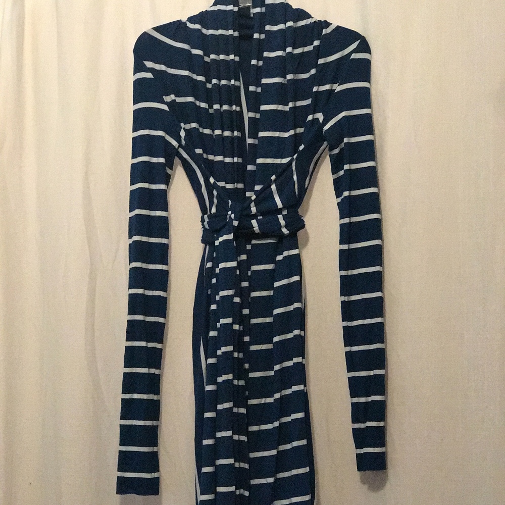 Nadia Tarr navy striped dress with sash