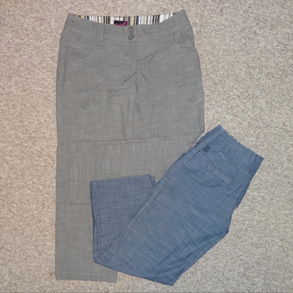 Two Pair of Dress Pant Capris, Blue and Green!