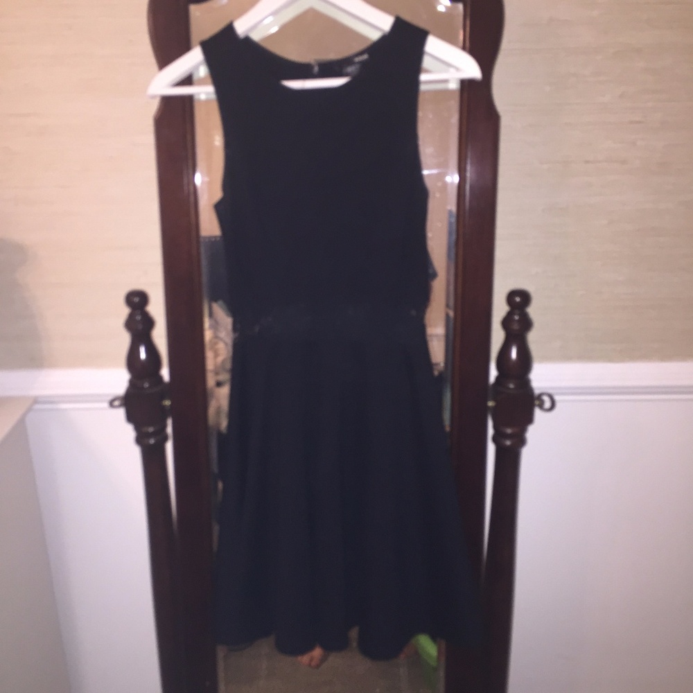 Aqua Bloomingdales black fit and flare dress