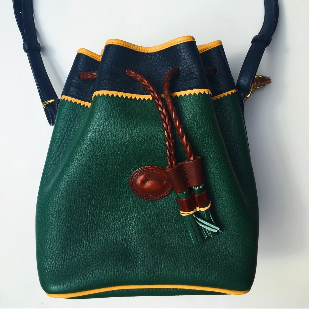 Dooney & Bourke Dark Green Drawstring Bucket Tote
