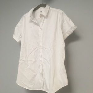 Uniqlo XL White Short Sleeve Cotton Button Up