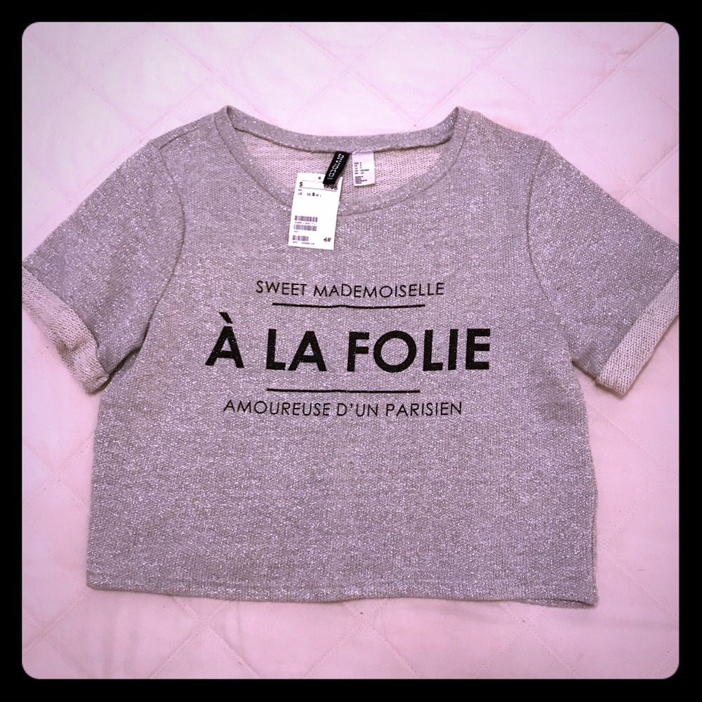 H&M Silver Knit Crop Top shirt. Brand New!!