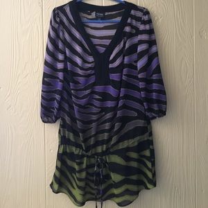 Colorful zebra print blouse with drawstring