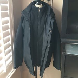 Weatherproof hooded winter jacket.