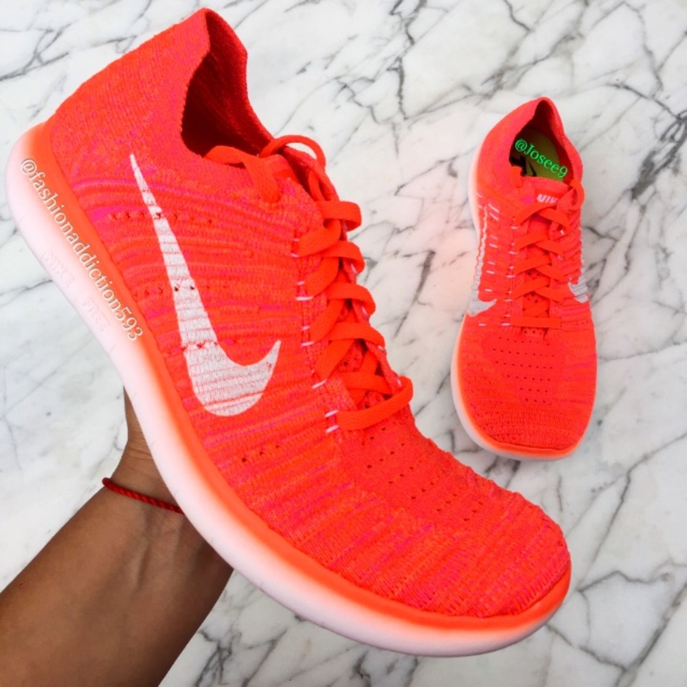 Nike free run flyknit women's orange white sneaker - Picture 4 of 4