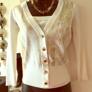 Cache 2 Pc Summer Sweater Set with Gold Sequin XS