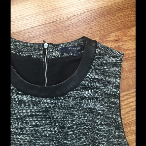 MADEWELL black tweed dress. Leather trimmed collar - Picture 4 of 6