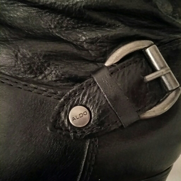 ALDO Black Leather Zip Up Boots sz 6 - Picture 2 of 4