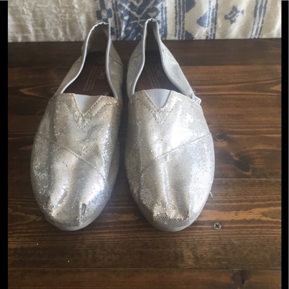 Silver Glitter Toms- 8 1/2 wide
