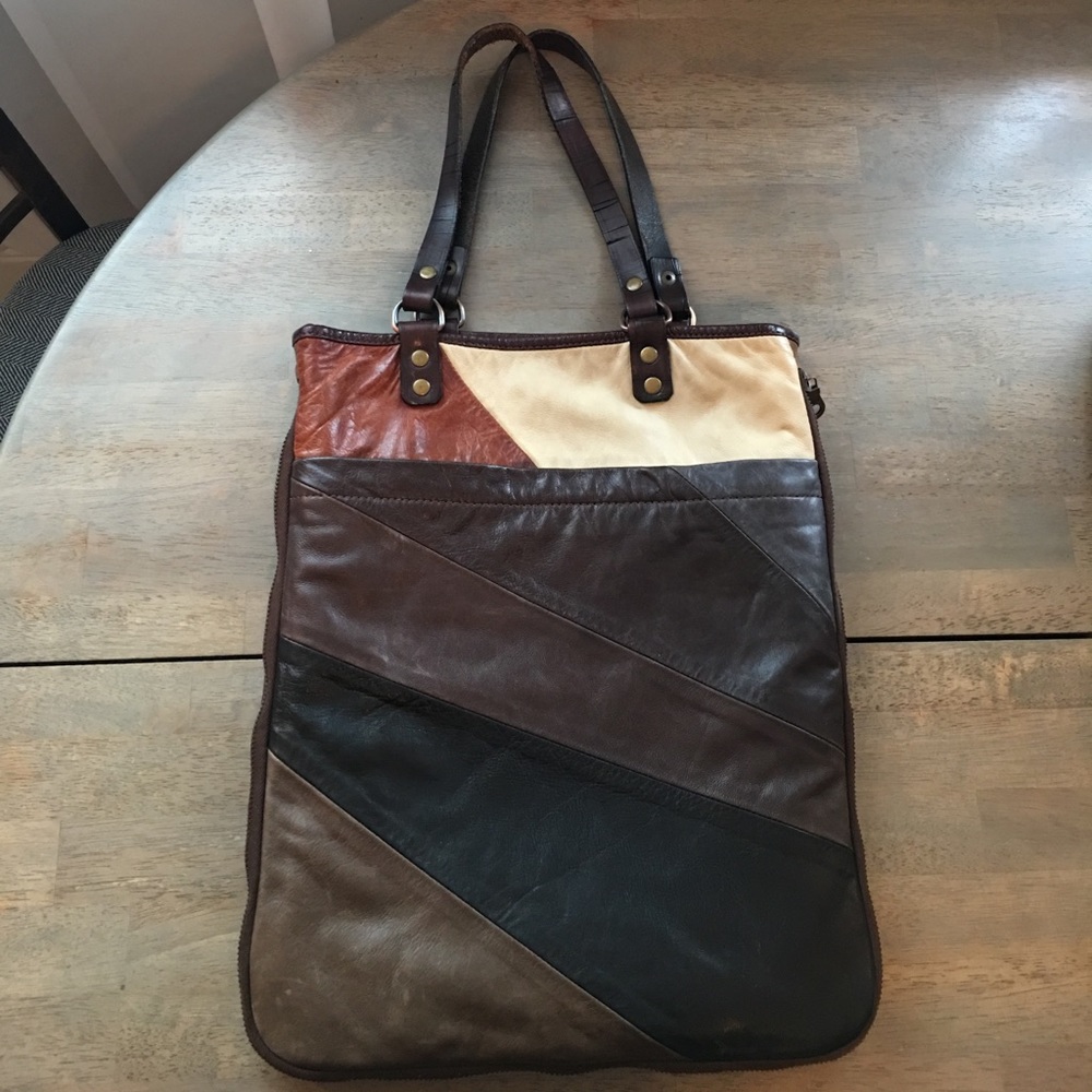 Anthropologie tote bag. Black brown leather