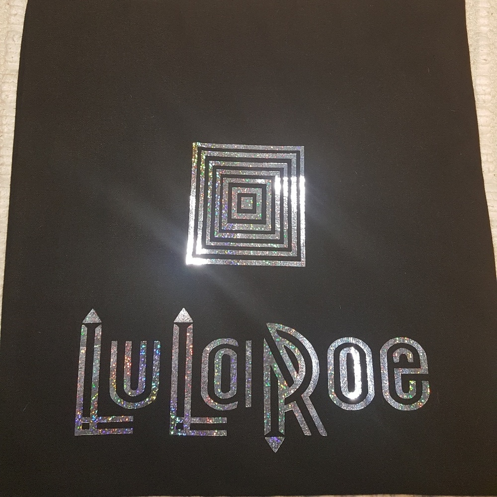 LuLaRoe black canvas tote with hologram logo