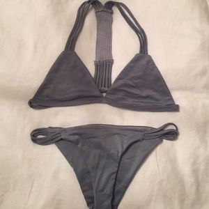 grayish blue halter bikini 👙