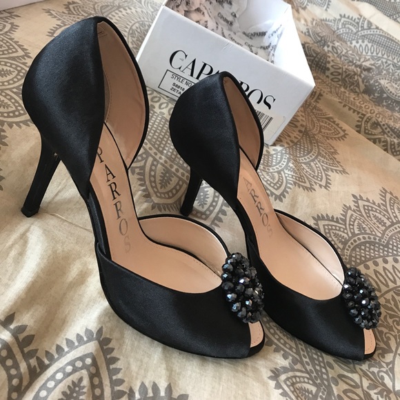 Caparros Black Satin Peep Toe Pumps - Size 8.5 - Picture 3 of 6