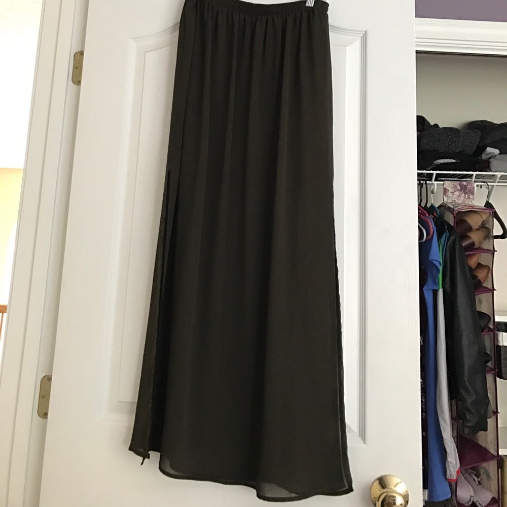Olive green sheer maxi skirt