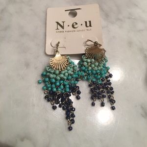 Blue and gold ombré dangle earrings